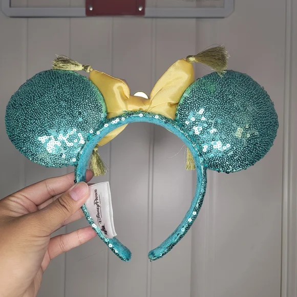 Disney Parks Aladdin Magic Carpet Themed Sequin Teal Minnie Mouse Ears Headband - Picture 10 of 14